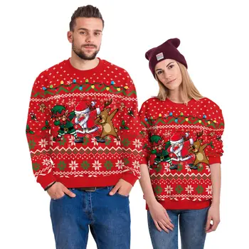 Рождественские пуловеры, свитера для мужчин с 3D-принтом Рождественского оленя, свитер с круглым вырезом, верхняя одежда для пар, свитшоты для праздничных вечеринок 0