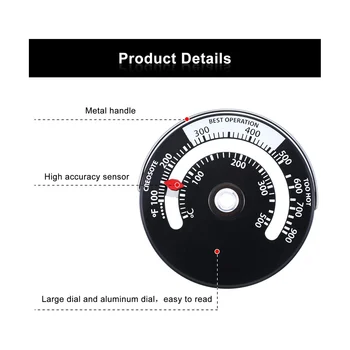 Магнитный термометр для плиты, измеритель температуры духовки для дровяной газовой плиты, избегайте повреждения вентилятора плиты при перегреве 2