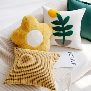DUNXDECO Желтая наволочка с вышивкой флоры, подушка в виде цветка яйца, Шикарная комната, Домашний мягкий диван, кресло, украшение постельных принадлежностей 0