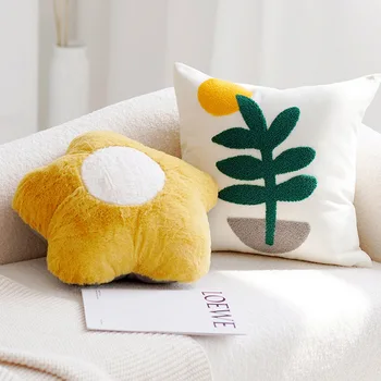 DUNXDECO Желтая наволочка с вышивкой флоры, подушка в виде цветка яйца, Шикарная комната, Домашний мягкий диван, кресло, украшение постельных принадлежностей 1