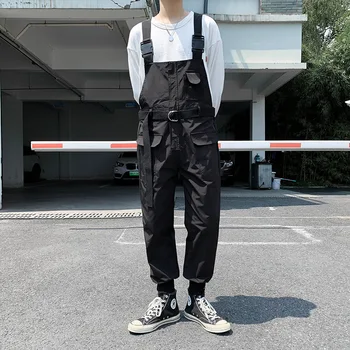 Японский комбинезон Ami Khaji, Мужские комбинезоны с карманами-карго, пара свободных прямых повседневных брюк с поясом, комбинезон, свободные брюки Bf. 1