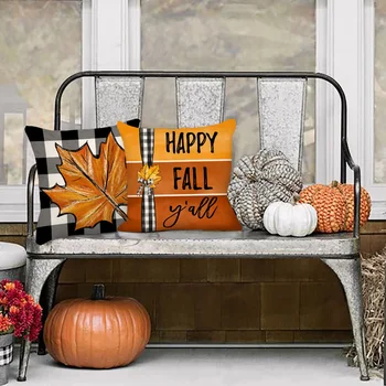 Осенние наволочки, набор из 4 тыкв, украшения для фермерского дома, Оранжевые кленовые листья, черные полосы, уличный осенний декор на День Благодарения 2