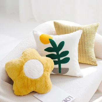 DUNXDECO Желтая наволочка с вышивкой флоры, подушка в виде цветка яйца, Шикарная комната, Домашний мягкий диван, кресло, украшение постельных принадлежностей 5