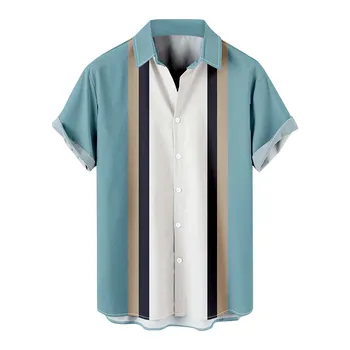 Повседневная мужская рубашка в стиле харадзюку, крутая тонкая рубашка в стиле аниме с коротким рукавом, модный воротник с лацканами, висячие рубашки из окрашенного градиентного хлопка, Камзолы 5